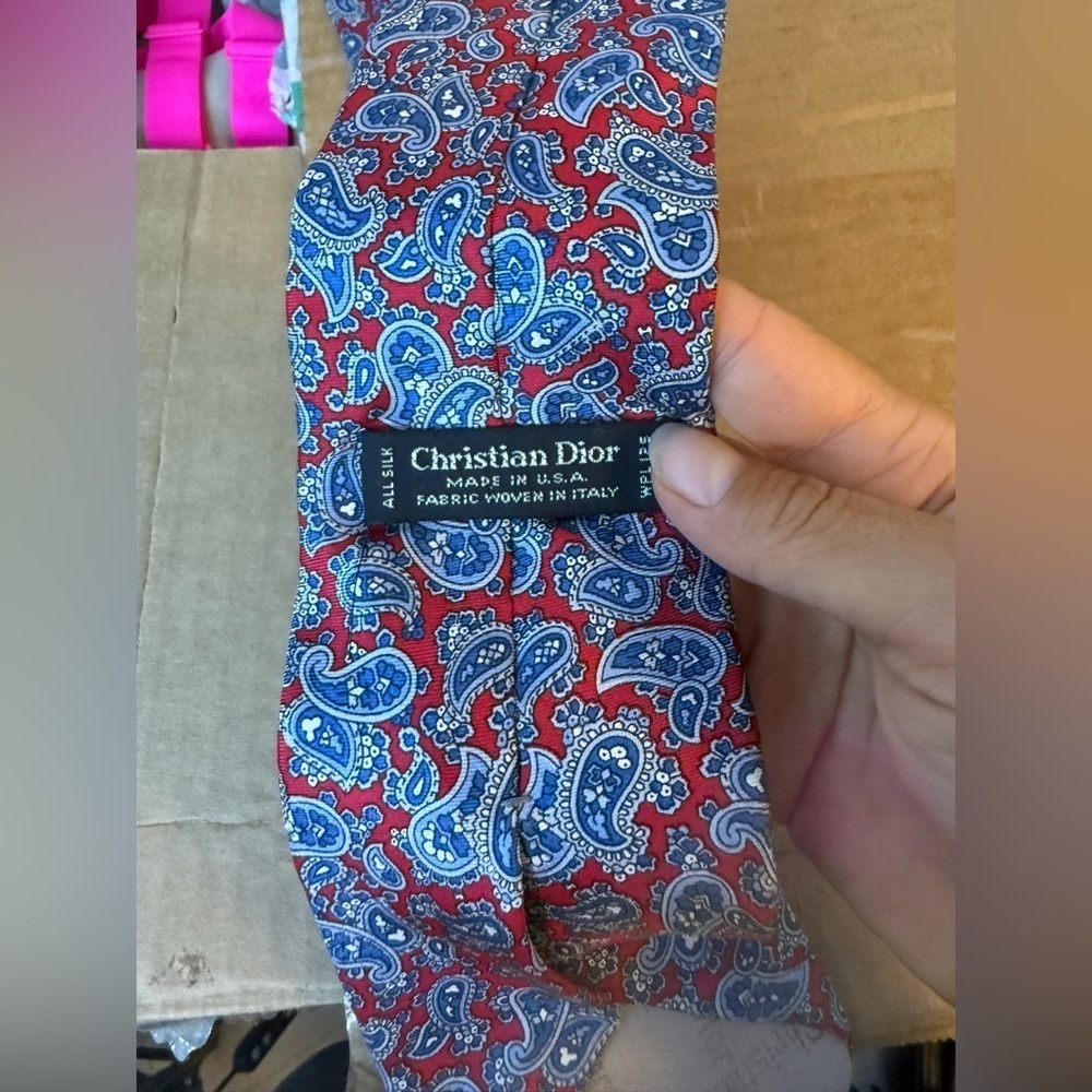 Christian Dior Red and Blue Paisley Silk Tie - Picture 3 of 3